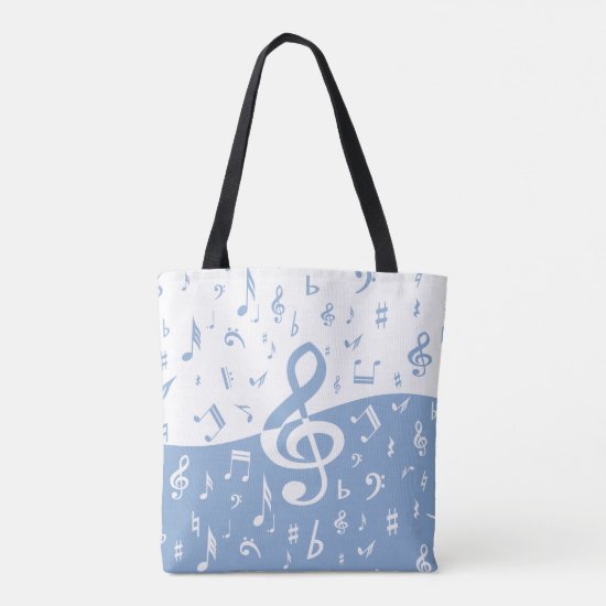 Treble Clef Wave Sky Blue and White Tote Bag