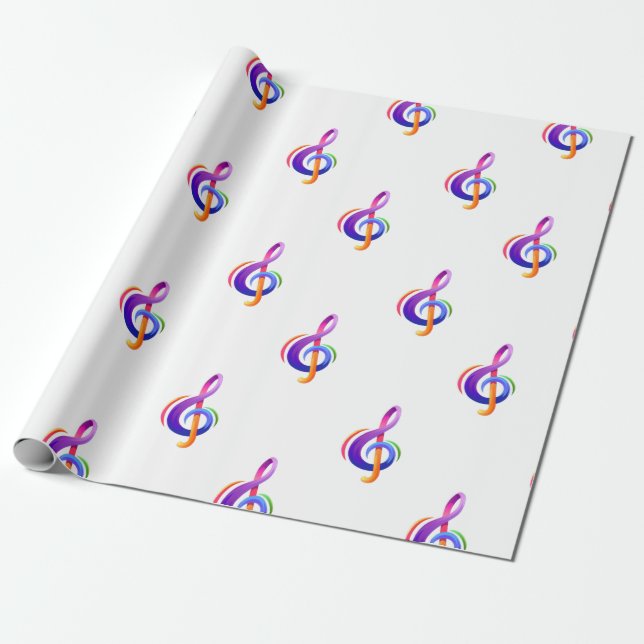 Treble Clef White Wrapping Paper (Unrolled)
