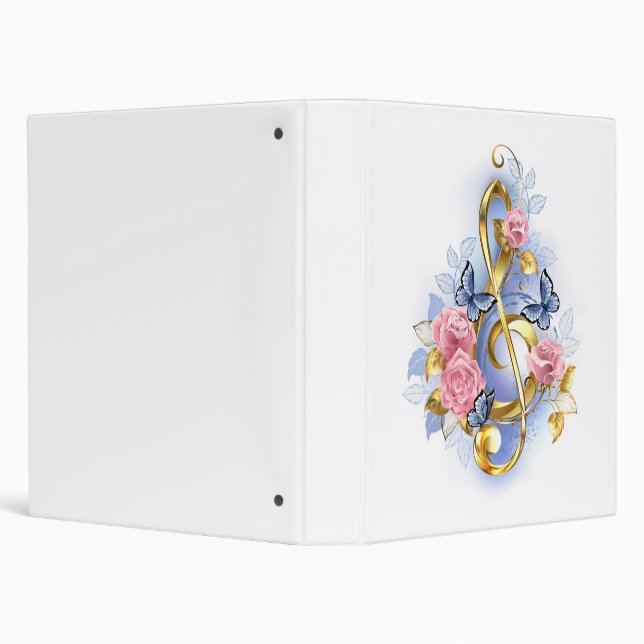 Treble clef with Pink Roses 3 Ring Binder (Background)