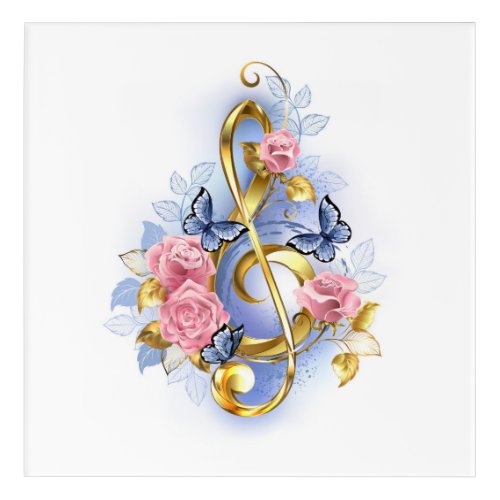 Treble clef with Pink Roses Acrylic Print