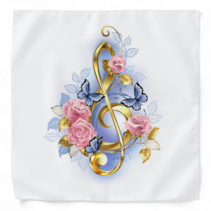 Treble clef with Pink Roses Bandana