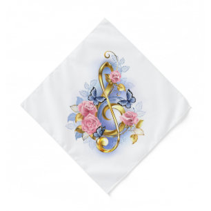 Treble clef with Pink Roses Bandana