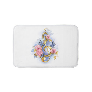 Treble clef with Pink Roses Bath Mat
