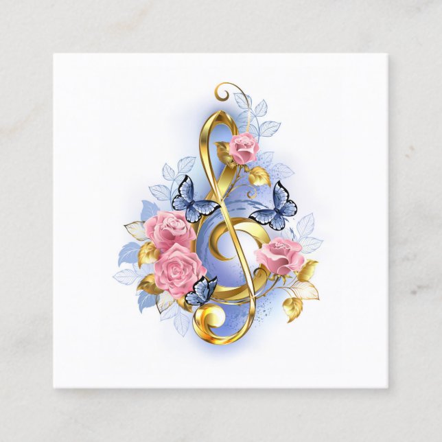 Treble clef with Pink Roses Calling Card (Front)