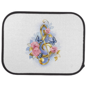 Treble clef with Pink Roses Car Floor Mat
