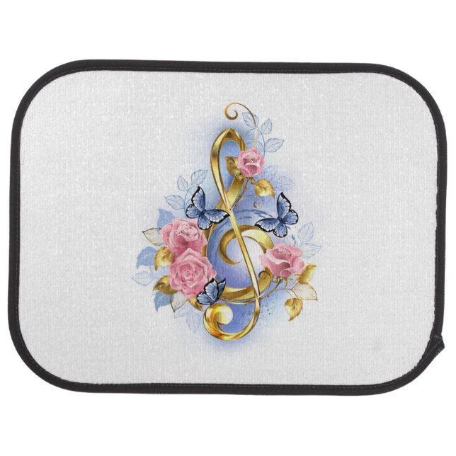 Treble clef with Pink Roses Car Floor Mat (Rear)
