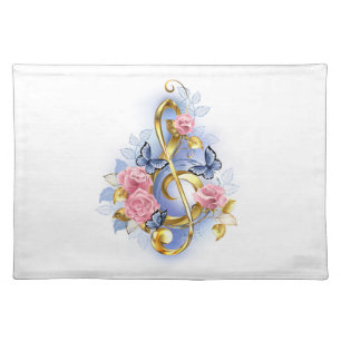 Treble clef with Pink Roses Cloth Placemat