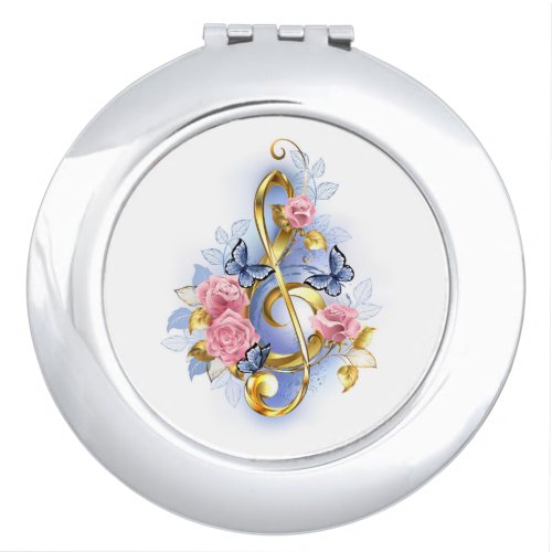Treble clef with Pink Roses Compact Mirror