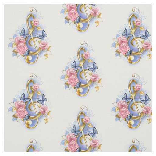 Treble clef with Pink Roses Fabric