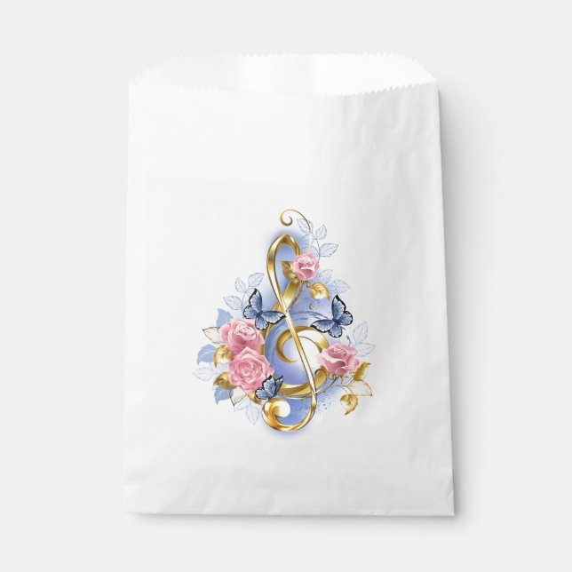 Treble clef with Pink Roses Favor Bag (Front)