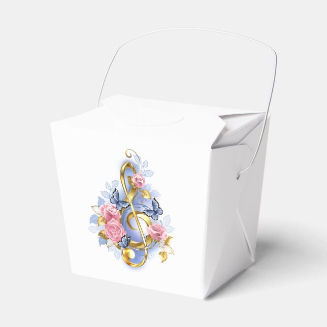 Treble clef with Pink Roses Favor Boxes (Front Side)