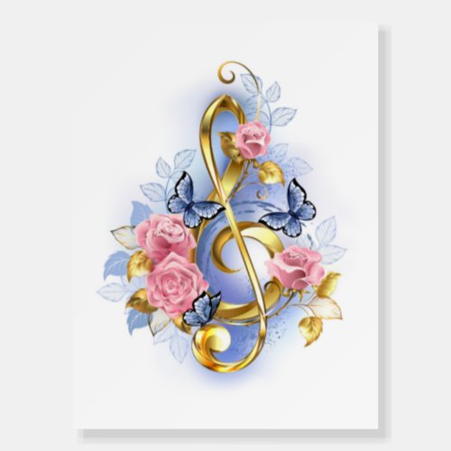 Treble clef with Pink Roses Foam Board