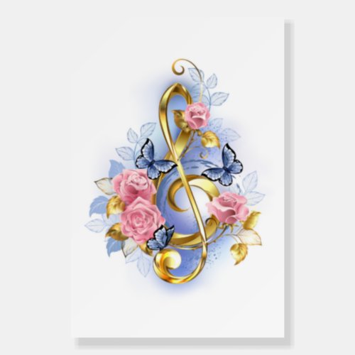 Treble clef with Pink Roses Foam Board