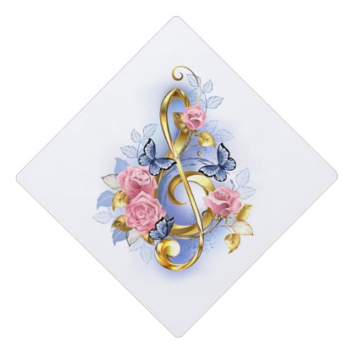 Treble clef with Pink Roses Graduation Cap Topper