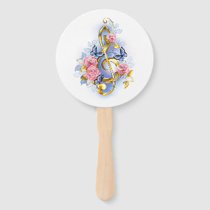 Treble clef with Pink Roses Hand Fan