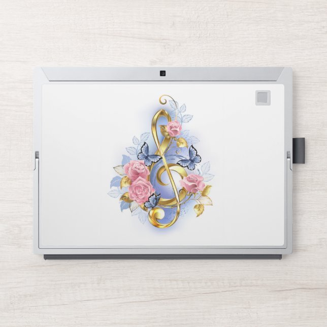 Treble clef with Pink Roses HP Laptop Skin (Front)