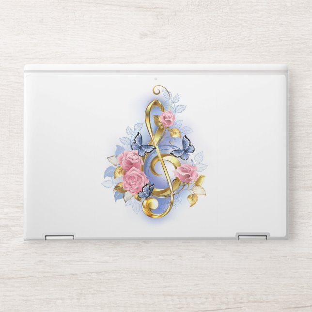 Treble clef with Pink Roses HP Laptop Skin (Front)