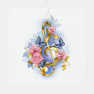 Treble clef with Pink Roses Metal Ornament