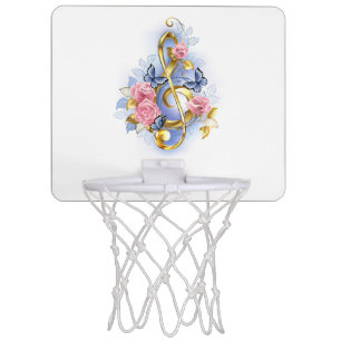 Treble clef with Pink Roses Mini Basketball Hoop
