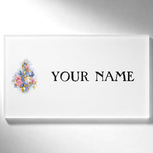 Treble clef with Pink Roses Name Tag