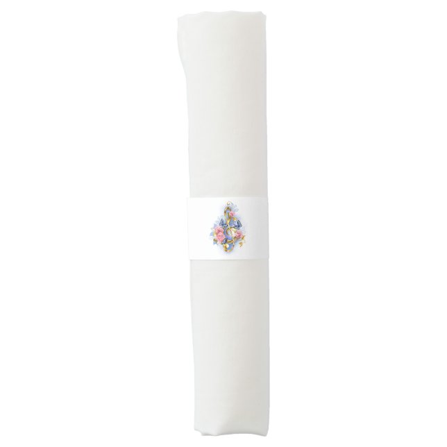 Treble clef with Pink Roses Napkin Bands (Front)