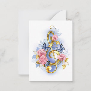 Treble clef with Pink Roses Note Card