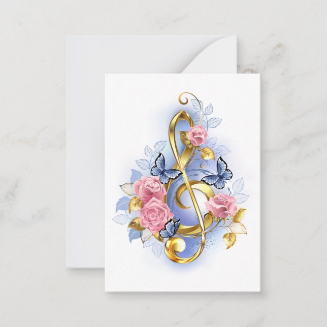 Treble clef with Pink Roses Note Card (Front)
