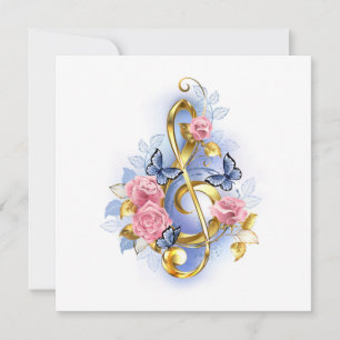 Treble clef with Pink Roses Note Card