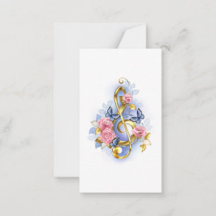 Treble clef with Pink Roses Note Card