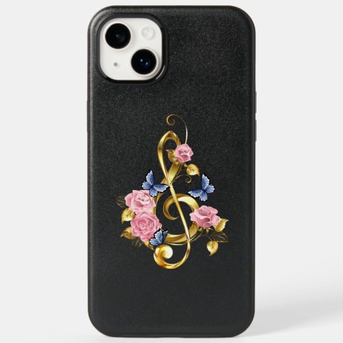 Treble clef with Pink Roses OtterBox iPhone 14 Plus Case