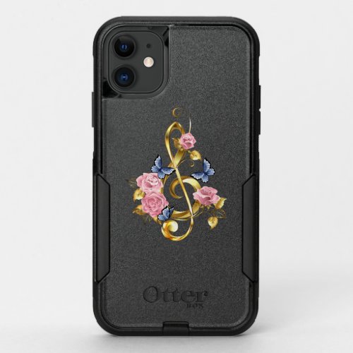 Treble clef with Pink Roses OtterBox Commuter iPhone 11 Case