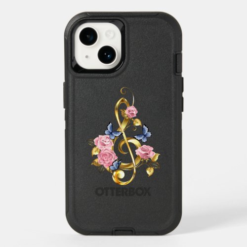 Treble clef with Pink Roses OtterBox iPhone 14 Case