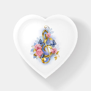 Treble clef with Pink Roses Paperweight