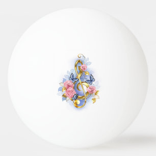 Treble clef with Pink Roses Ping Pong Ball