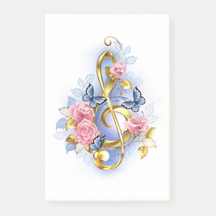 Treble clef with Pink Roses Post-it Notes