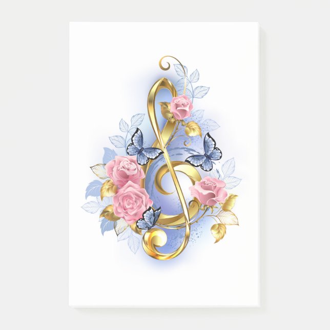 Treble clef with Pink Roses Post-it Notes (Front)