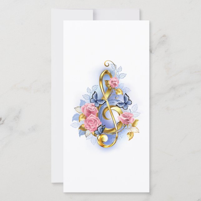 Treble clef with Pink Roses Save The Date (Front)