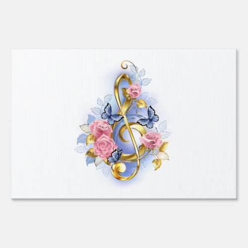 Treble clef with Pink Roses Sign