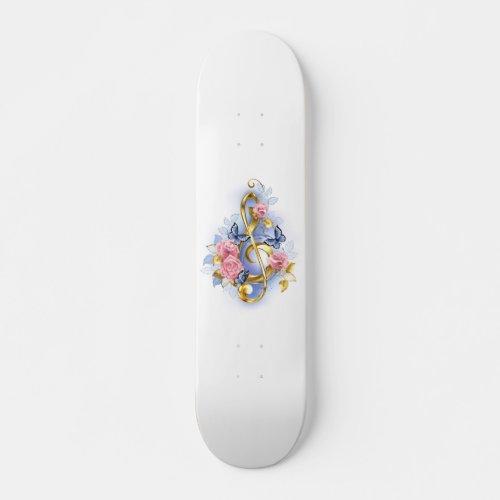 Treble clef with Pink Roses Skateboard