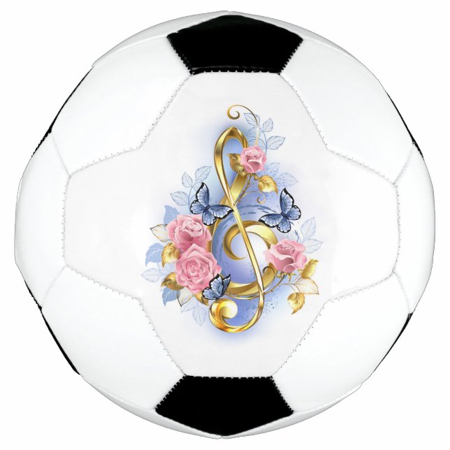 Treble clef with Pink Roses Soccer Ball (Front)