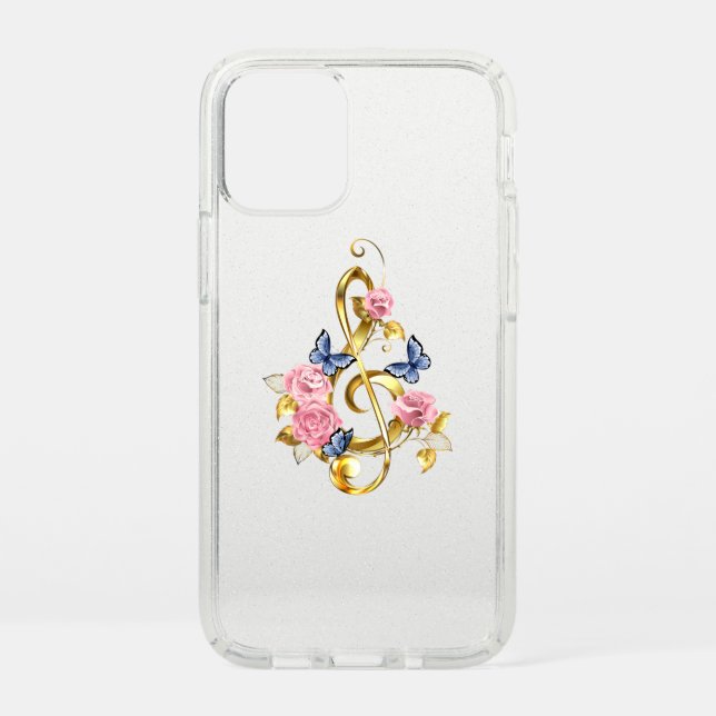 Treble clef with Pink Roses Speck iPhone 12 Mini Case (Front)