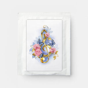 Treble clef with Pink Roses Tea Bag Drink Mix