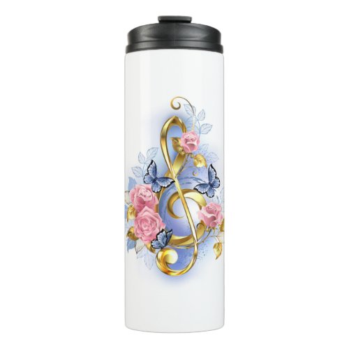 Treble clef with Pink Roses Thermal Tumbler