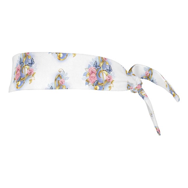 Treble clef with Pink Roses Tie Headband (Rotate 90)