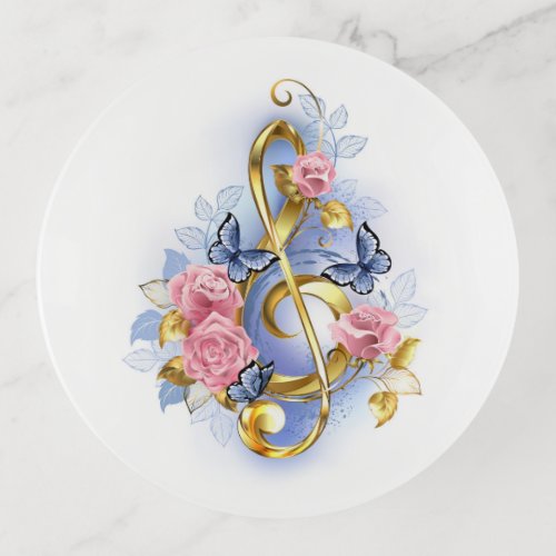 Treble clef with Pink Roses Trinket Tray