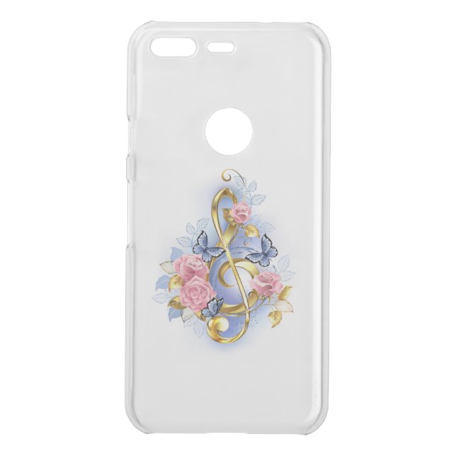 Treble clef with Pink Roses Uncommon Google Pixel Case (Back)