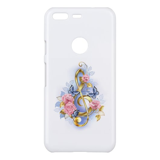 Treble clef with Pink Roses Uncommon Google Pixel Case (Back)