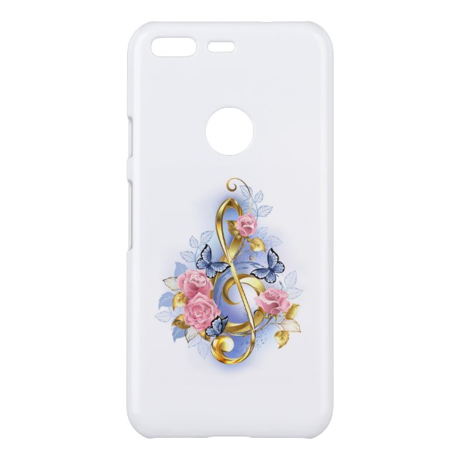 Treble clef with Pink Roses Uncommon Google Pixel Case (Back)