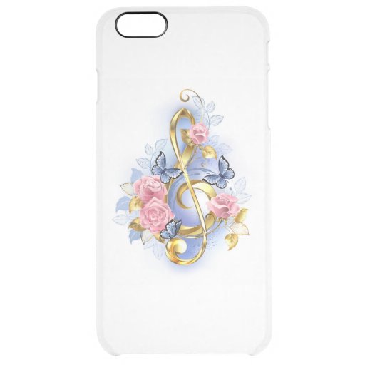 Treble clef with Pink Roses Clear iPhone 6 Plus Case