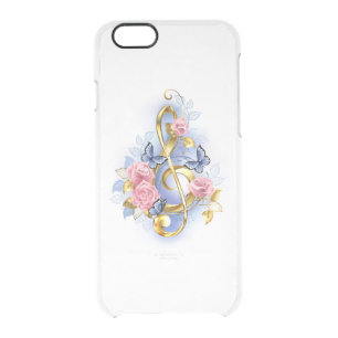 Treble clef with Pink Roses Clear iPhone 6/6S Case